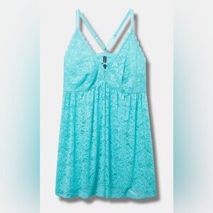 #1354  Torrid Simply Lace XO Front Babydoll Blue Radiance Sexy Lingerie Nightie